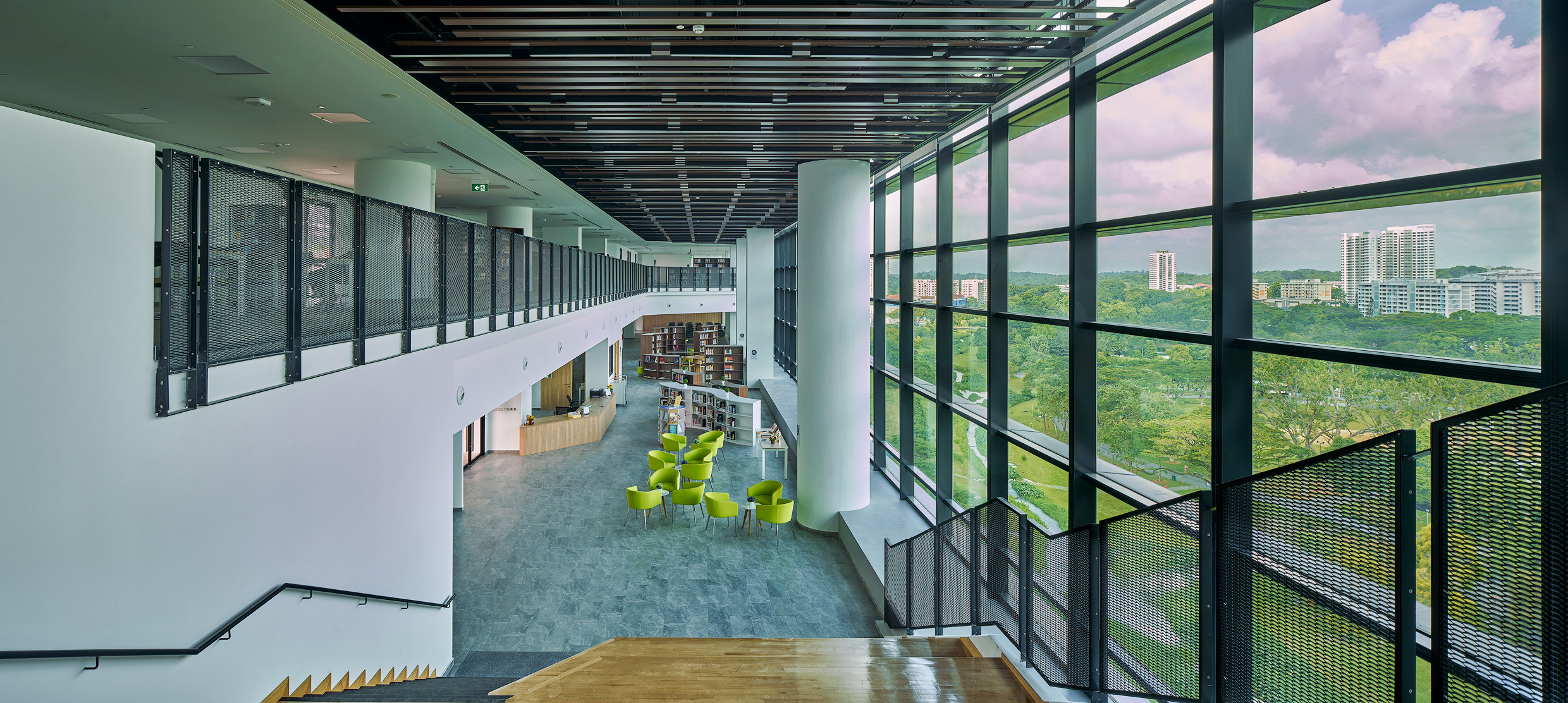 The tranquillity of EJC’s library enhanced by external landscape